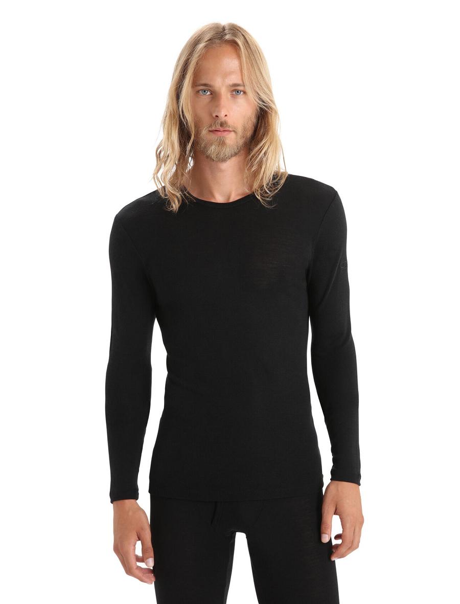 Black Icebreaker Merino 175 Everyday Long Sleeve Crewe Thermal Top Men\'s Base Layers | AU 1376KORI